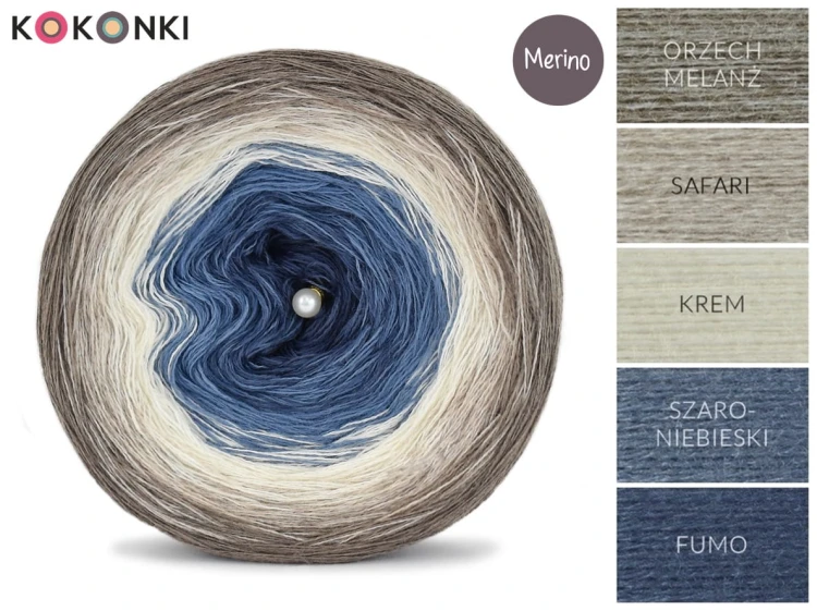 KOKONEK Merino 652 Find your way - Orzech melanż/safari/krem/szaroniebieski/fumo