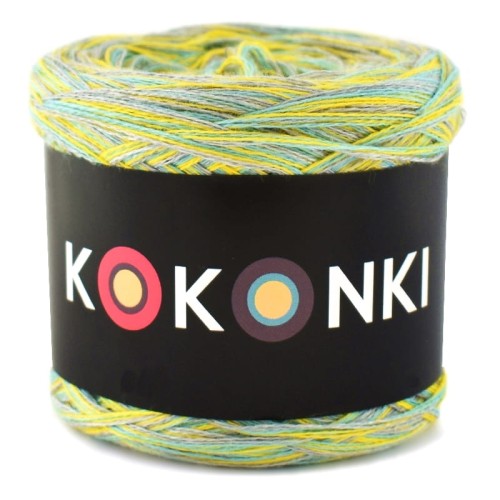 KOKONEK SIX S032 - Szary/intensywny żółty/patyna, 6 nitek, 250 m, 100 g
