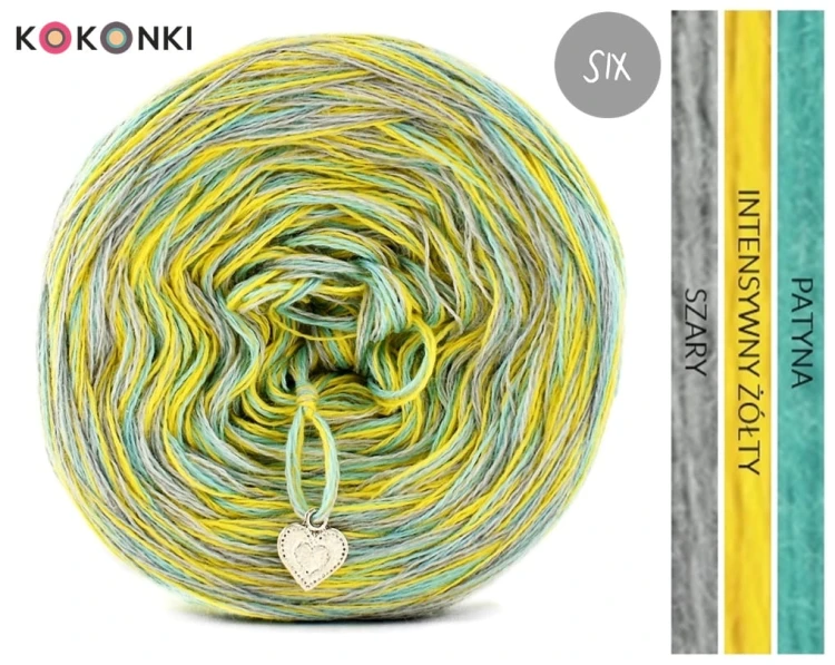 KOKONEK SIX S032 - Szary/intensywny żółty/patyna, 6 nitek, 250 m, 100 g