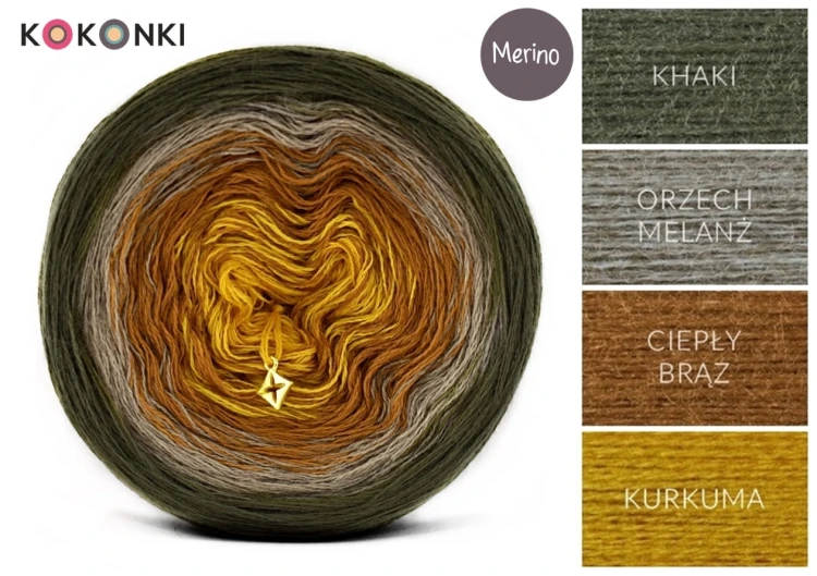 KOKONEK Merino 500 Oak Fruit - Khaki/orzech melanż/ciepły brąz/kurkuma