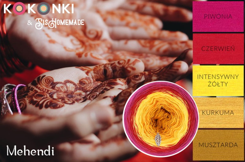 KOKONEK A219 Mehendi Piwonia/czerwień/intensywny żółty/kurkuma/musztarda
