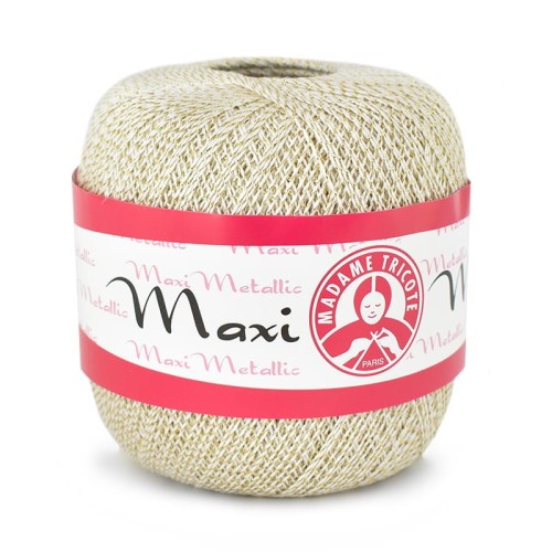 Kordonek Madame Tricote Paris Maxi Metallic 2003 / ecru ze złotą nicią