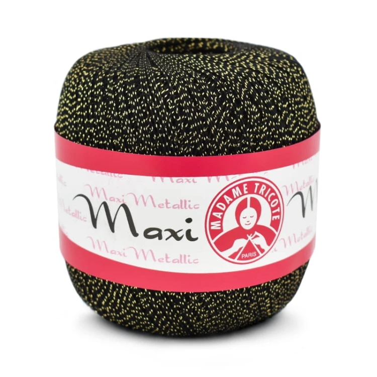 Kordonek Madame Tricote Paris Maxi Metallic 2999 / czerń ze złotą nicią