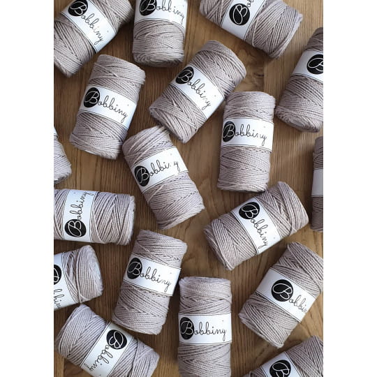 Sznurek skręcany 3-żyłowy bawełniany Bobbiny 3ply Macrame Rope / Perłowy / Pearl / 3 mm / 100 m
