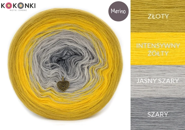 KOKONEK Merino 656 - Złoty/intensywny żółty/jasny szary/szary