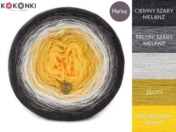 KOKONEK Merino 657 - Ciemny szary melanż/średni szary melanż/jasny szary melanż/złoty/intensywny żółty