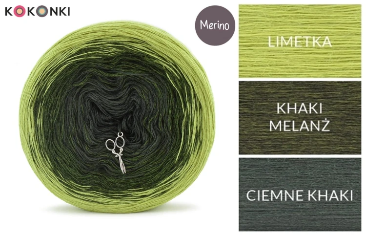 KOKONEK Merino 663 - Limetka/khaki melanż/ciemne khaki