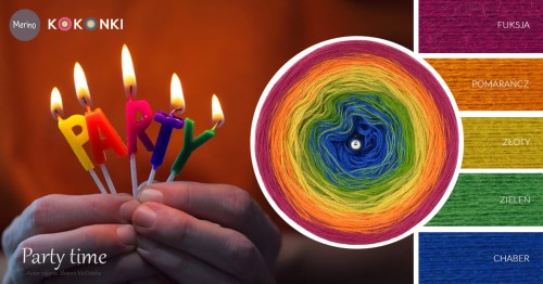 KOKONEK Merino 650 PartyTime - Fuksja/pomarańcz/złoty/zieleń/chaber
