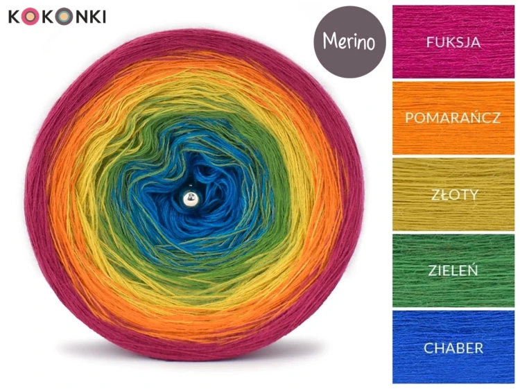 KOKONEK Merino 650 PartyTime - Fuksja/pomarańcz/złoty/zieleń/chaber