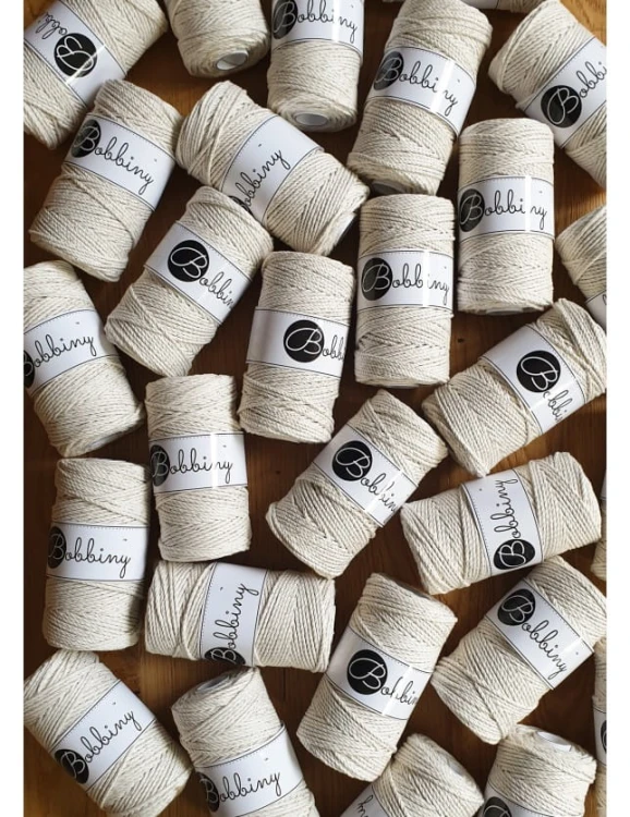 Sznurek skręcany 3-żyłowy bawełniany Bobbiny 3ply Macrame Rope / Naturalne Złoto / Golden Natural / 3 mm / 100 m