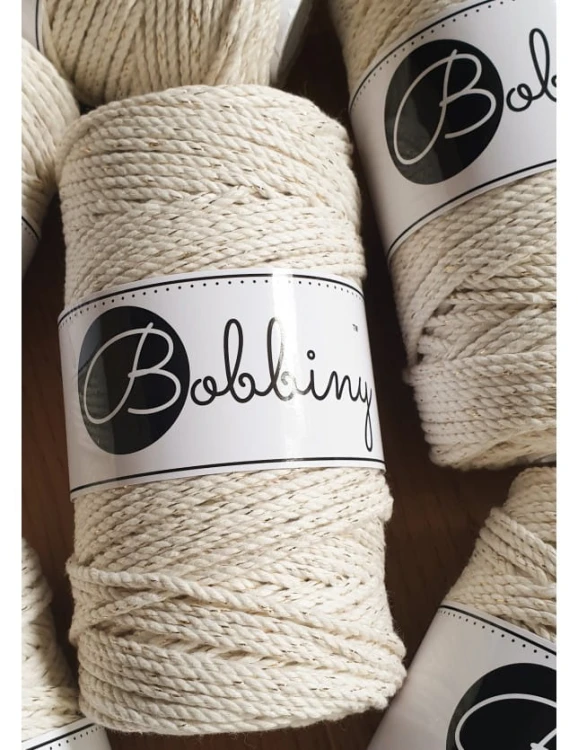 Sznurek skręcany 3-żyłowy bawełniany Bobbiny 3ply Macrame Rope / Naturalne Złoto / Golden Natural / 3 mm / 100 m