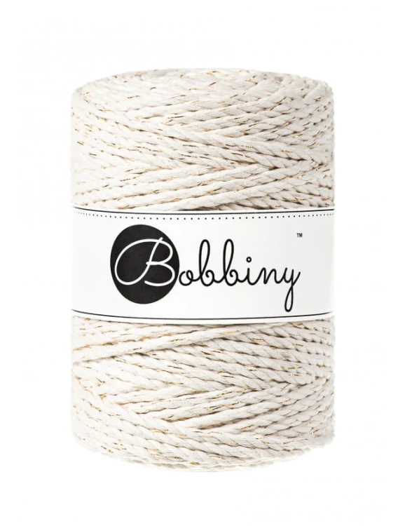 Sznurek skręcany 3-żyłowy bawełniany Bobbiny 3ply Macrame Rope / Naturalne Złoto / Golden Natural / 5 mm / 100 m