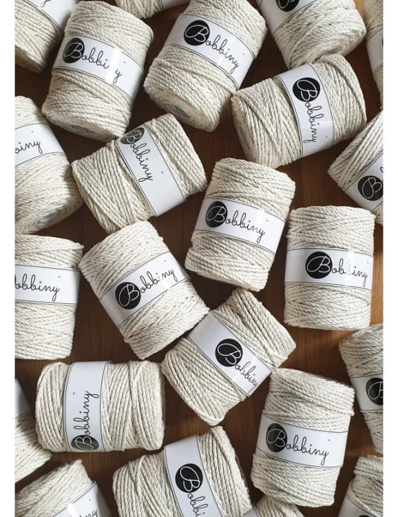 Sznurek skręcany 3-żyłowy bawełniany Bobbiny 3ply Macrame Rope / Naturalne Złoto / Golden Natural / 5 mm / 100 m