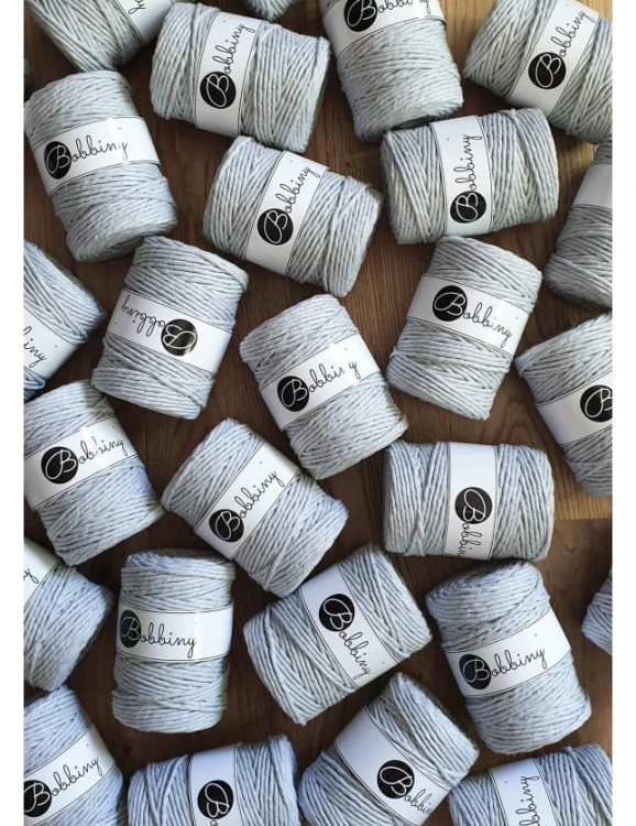 Sznurek skręcany bawełniany Bobbiny Macrame Cord / Jasny szary / Light Grey / 5mm / 100m