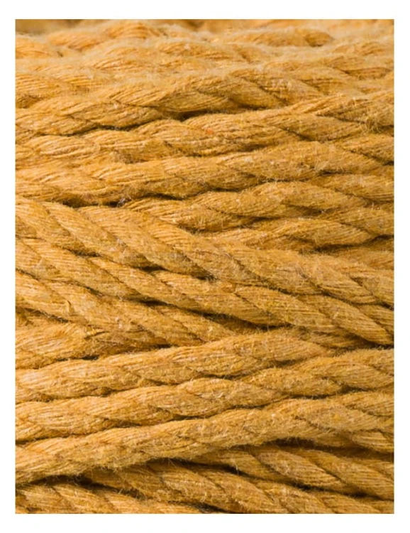 Sznurek skręcany 3-żyłowy bawełniany Bobbiny 3ply Macrame Rope / Musztarda / Mustard / 5 mm / 100 m
