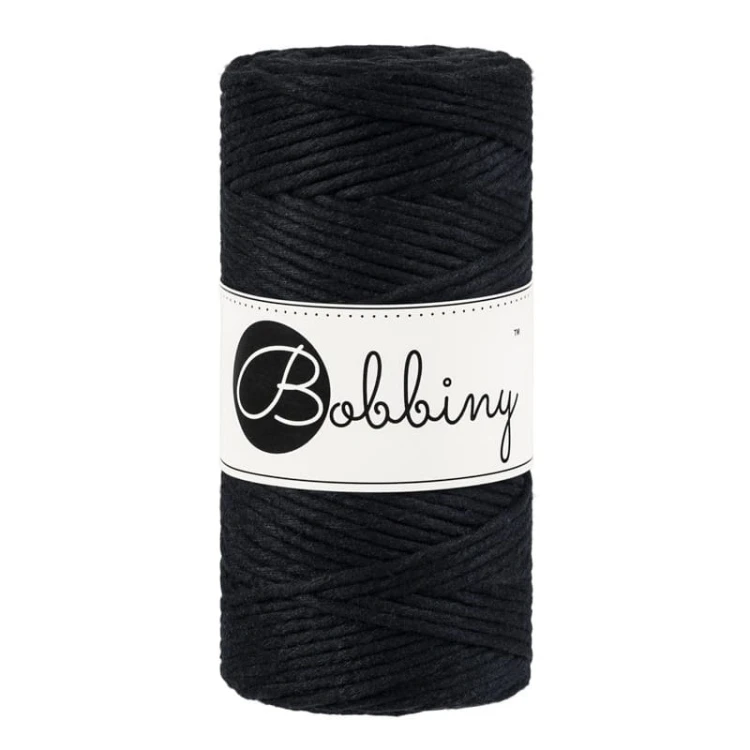 Sznurek skręcany bawełniany Bobbiny Macrame Cord / Czarny / Black / 3mm / 100m
