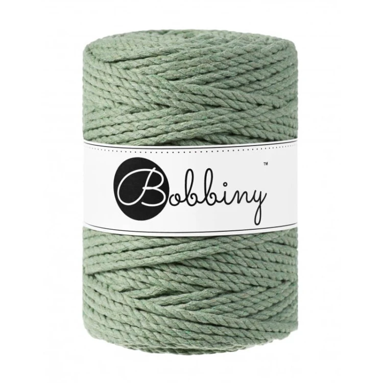 Sznurek skręcany 3-żyłowy bawełniany Bobbiny 3ply Macrame Rope / Szałwia / Eucalyptus Green / 5mm / 100m