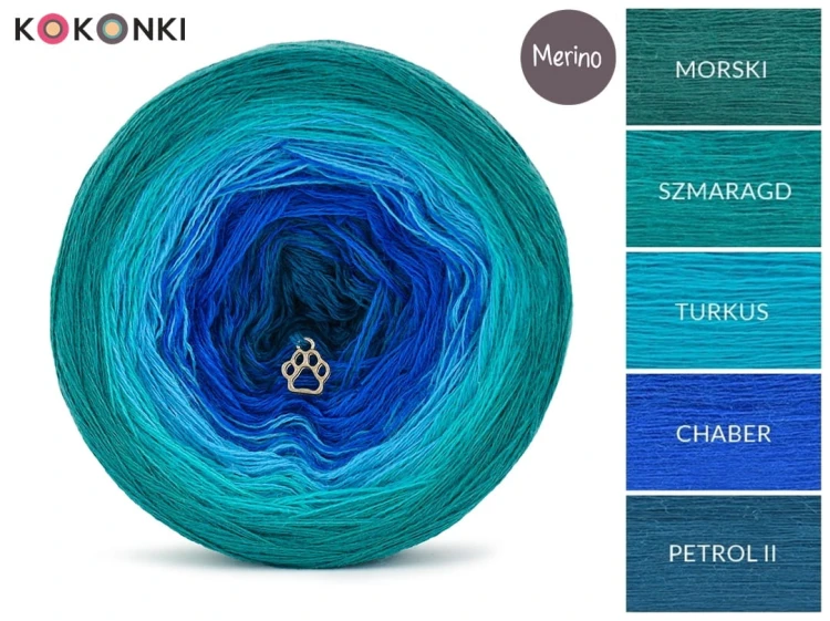KOKONEK Merino 605 - Morski/szmaragd/turkus/chaber/petrol II