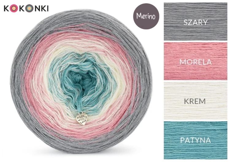 KOKONEK Merino 395 Frosty Morning - Szary/morela/krem/patyna