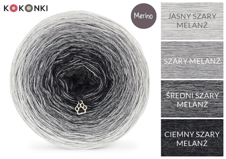 KOKONEK Merino 540 - Jasny szary melanż/szary melanż/średni szary melanż/ciemny szary melanż