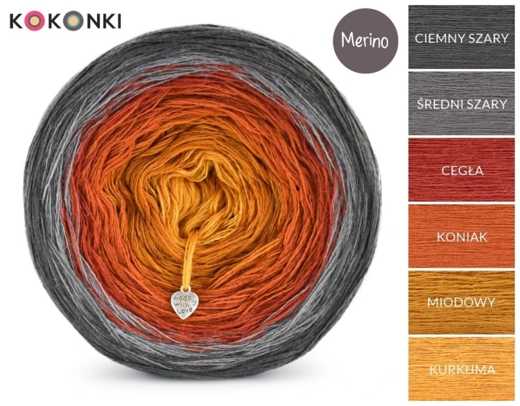 KOKONEK Merino 562 - Ciemny szary/średni szary/cegła/koniak/miodowy/kurkuma