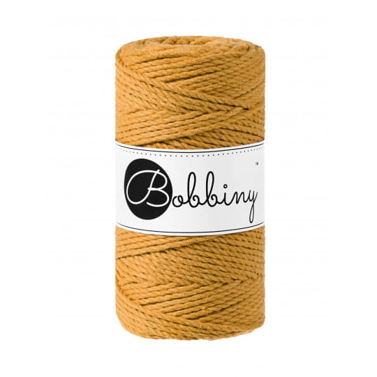 Sznurek skręcany 3-żyłowy bawełniany Bobbiny 3ply Macrame Rope / Musztardowy / Mustard / 3mm / 100m