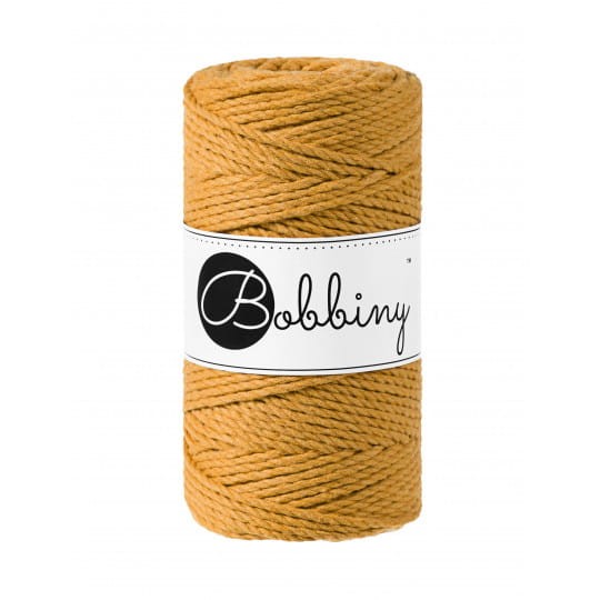 Sznurek skręcany 3-żyłowy bawełniany Bobbiny 3ply Macrame Rope / Musztardowy / Mustard / 3mm / 100m