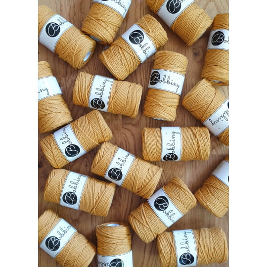 Sznurek skręcany 3-żyłowy bawełniany Bobbiny 3ply Macrame Rope / Musztardowy / Mustard / 3mm / 100m