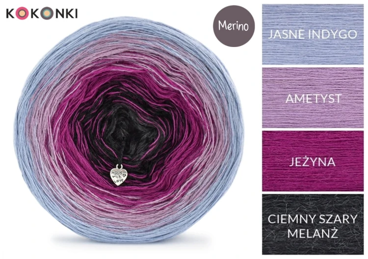 KOKONEK Merino 314 Dragon fruit - Jasne indygo/ametyst/jeżyna/ciemny szary melanż