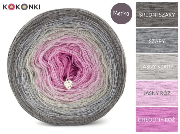 KOKONEK Merino 498 Steel Roses - Średni szary/szary/jasny szary/jasny róż/chłodny róż