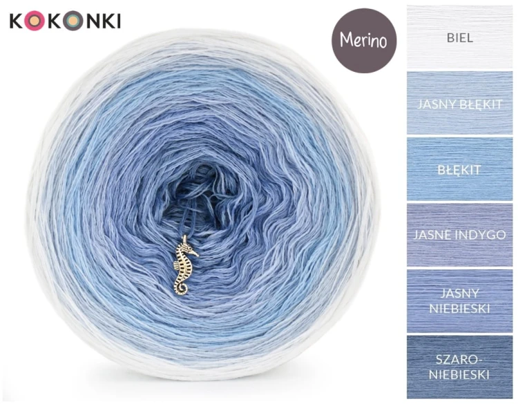 KOKONEK Merino 609 - Biel/jasny błękit/błękit/jasne indygo/jasny niebieski/szaroniebieski