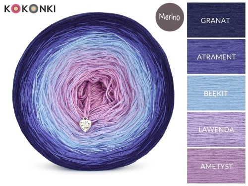 KOKONEK Merino 547 ALLYMOTEK- Granat/atrament/błękit/lawenda/ametyst