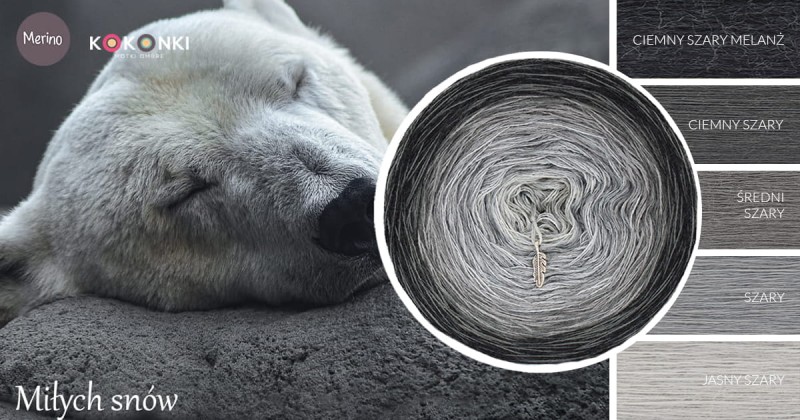 KOKONEK Merino 602 MIX Miłych snów - Ciemny szary melanż/ciemny szary/średni szary/szary/jasny szary
