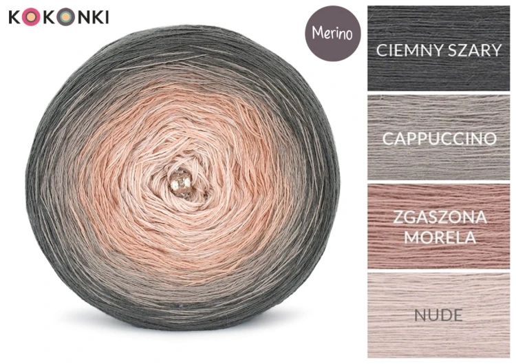 KOKONEK Merino 409 the Smoked One - Ciemny szary/cappuccino/zgaszona morela/nude