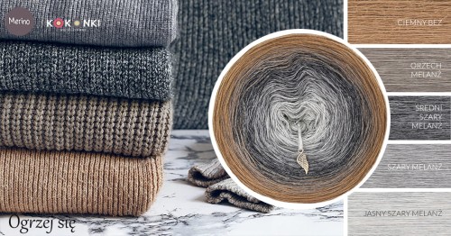 KOKONEK Merino 581 Ogrzej się - Ciemny beż/orzech melanż/średni szary melanż/szary melanż/jasny szary melanż