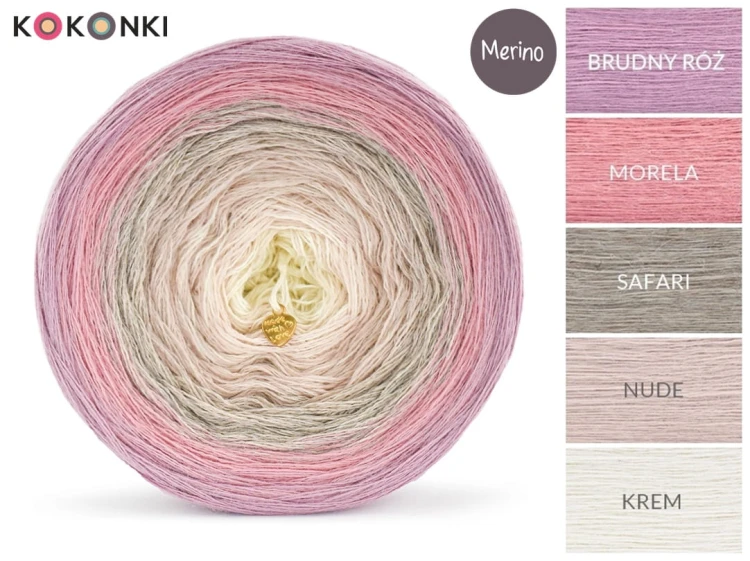 KOKONEK Merino 558 - Brudny róż/morela/safari/nude/krem