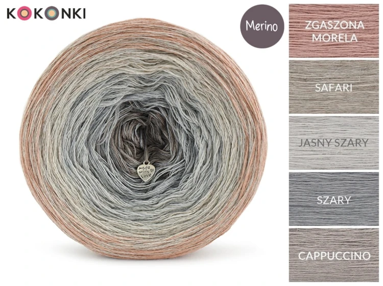 KOKONEK Merino 600 MIX Ulotna chwila - Zgaszona morela/safari/jasny szary/szary/cappuccino