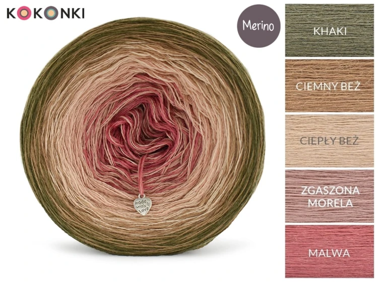 KOKONEK Merino 601 MIX Ostatnia nadzieja - Khaki/ciemny beż/ciepły beż/zgaszona morela/malwa