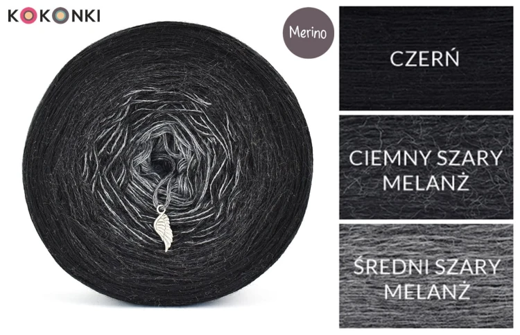 KOKONEK Merino 343 Black Truffle - Czerń/ciemny szary melanż/średni szary melanż