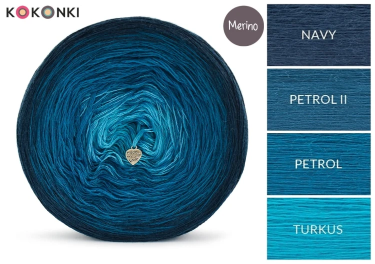 KOKONEK Merino 401 June Night - Navy/petrol II/petrol/turkus