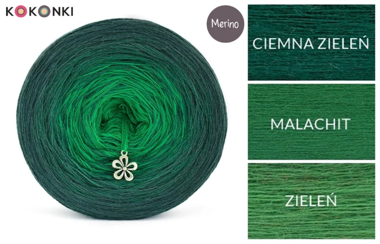 KOKONEK Merino 466 - Ciemna zieleń/malachit/zieleń