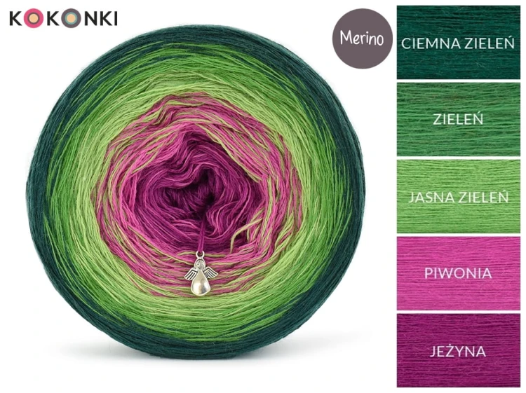 KOKONEK Merino 363 Blackberry Bush - Ciemna zieleń/zieleń/jasna zieleń/piwonia/jeżyna