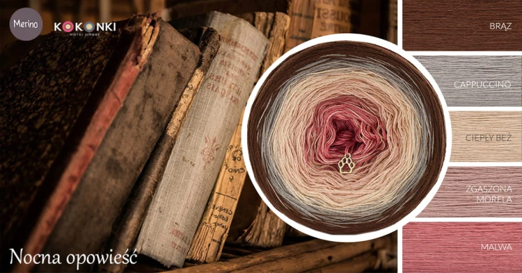 KOKONEK Merino 577 Nocna opowieść - Brąz/cappuccino/ciepły beż/zgaszona morela/malwa