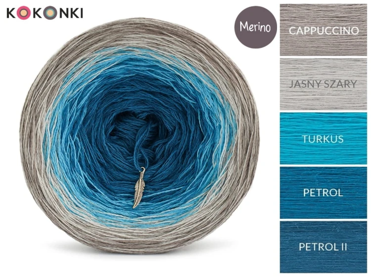 KOKONEK Merino 596 MIX Mroźna kraina- Cappuccino/jasny szary/turkus/petrol/petrol II