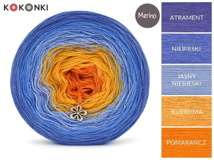 KOKONEK Merino 667 - Atrament/niebieski/jasny niebieski/kurkuma/pomarańcz