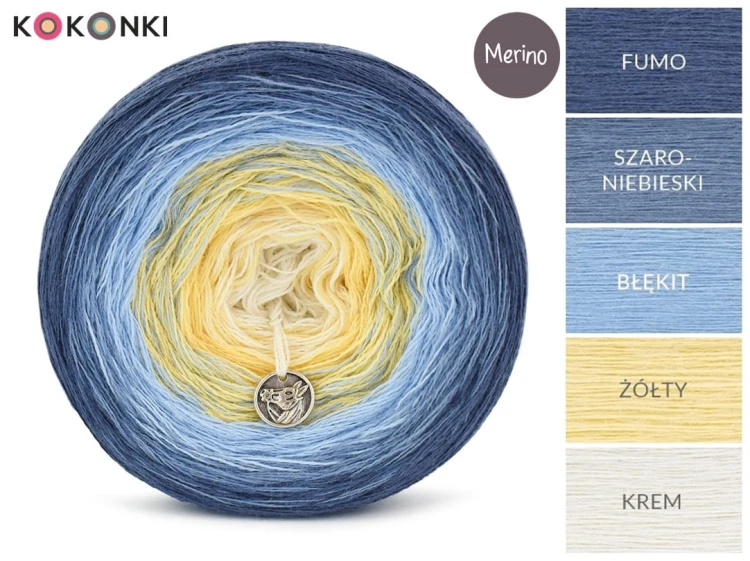 KOKONEK Merino 668 - Fumo/szaro-niebieski/błękit/żółty/krem
