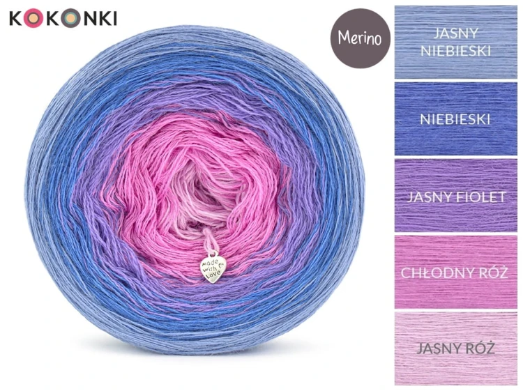 KOKONEK Merino 669 - Jasny niebieski/niebieski/jasny fiolet/chłodny róż/jasny róż