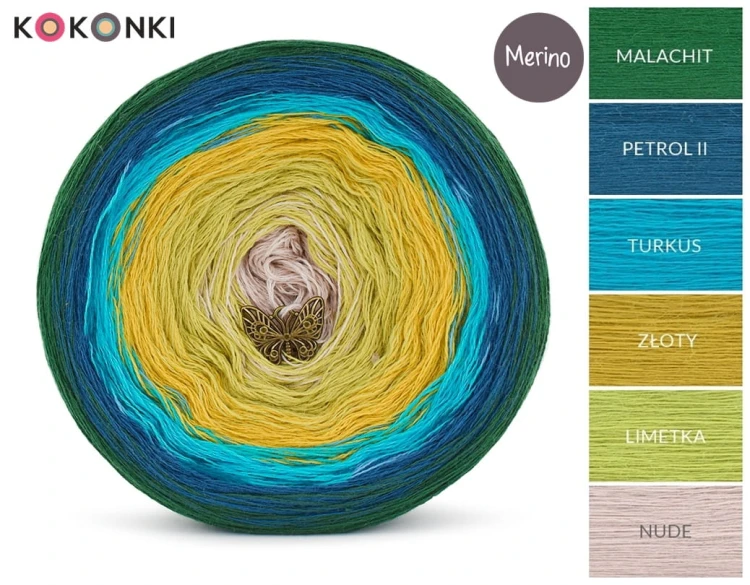 KOKONEK Merino 671 Sylwia - Malachit/petrol II/turkus/złoty/limetka/nude