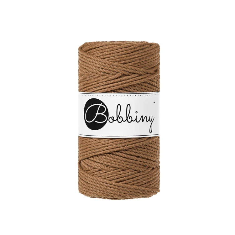 Sznurek skręcany 3-żyłowy bawełniany Bobbiny 3ply Macrame Rope / Karmel / Caramel / 3mm / 100m