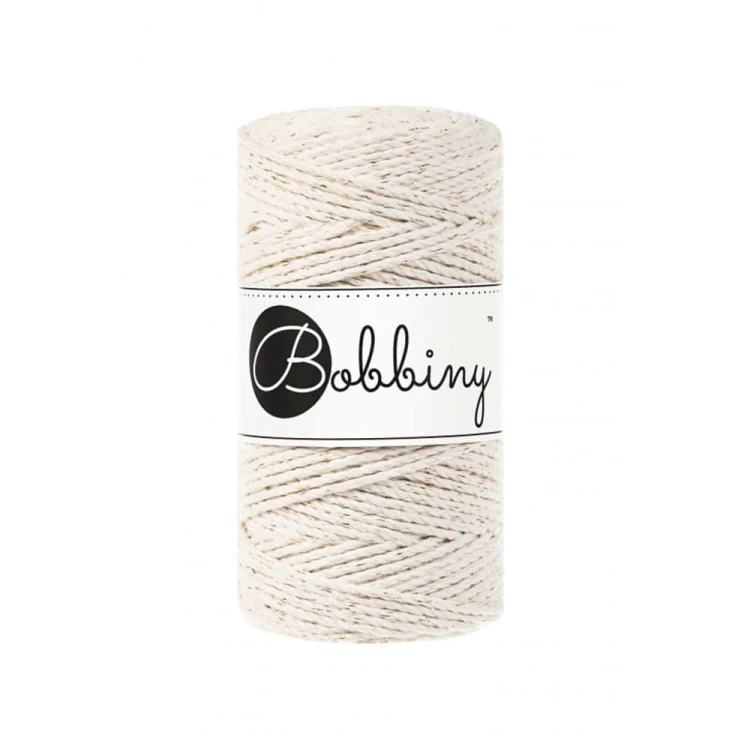 Sznurek skręcany 3-żyłowy bawełniany Bobbiny 3ply Macrame Rope / Naturalne Złoto / Golden Natural / 3mm / 100m